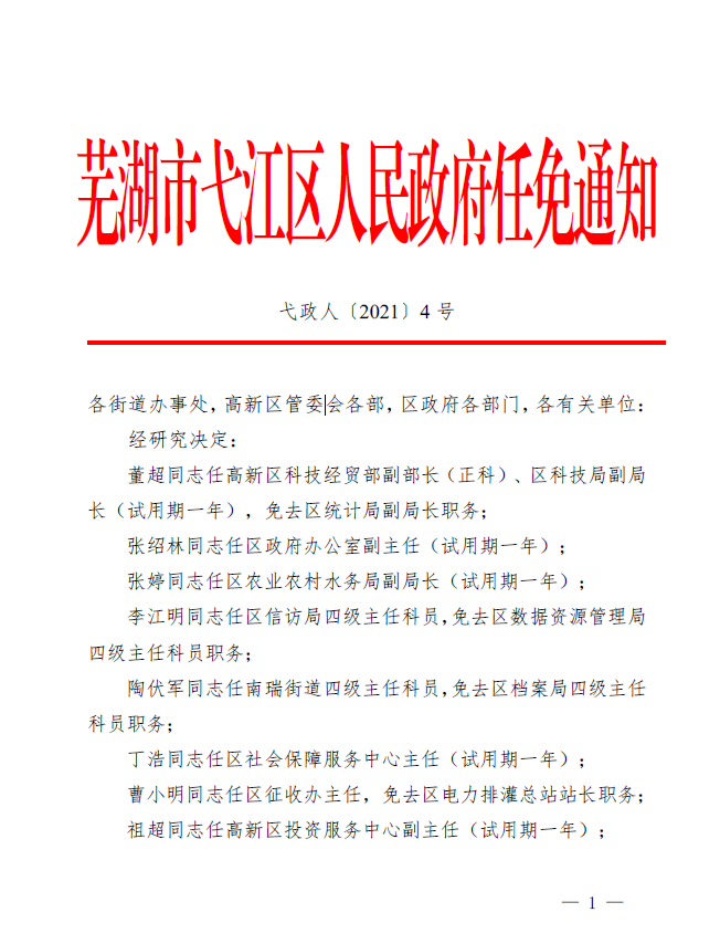 任免通知_芜湖市政务公开平台